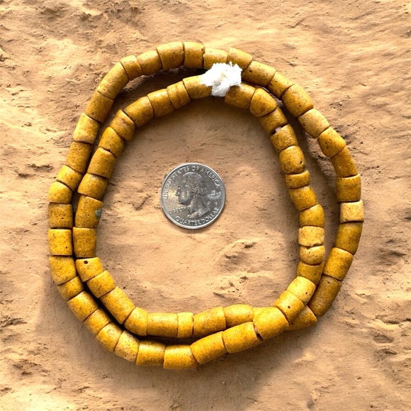 Other - Vintage African Powdered Glass Trade Bead Strand Mustard Yellow - 70 Beads